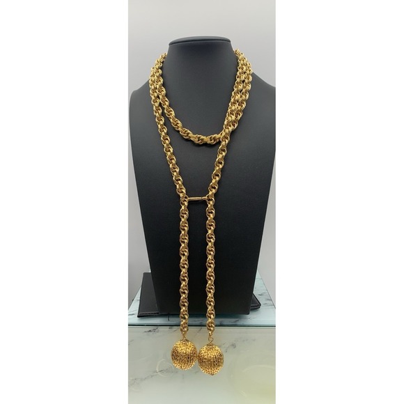 The Unbranded Brand Jewelry - Vintage Gold Tone Chunky Chain Lariat Style Necklace With Open Work Balls